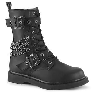 DEMONIA MEN’S UNISEX GOTH PUNK LACE UP BOOTS WITH BUCKLES AND CHAINS MINT